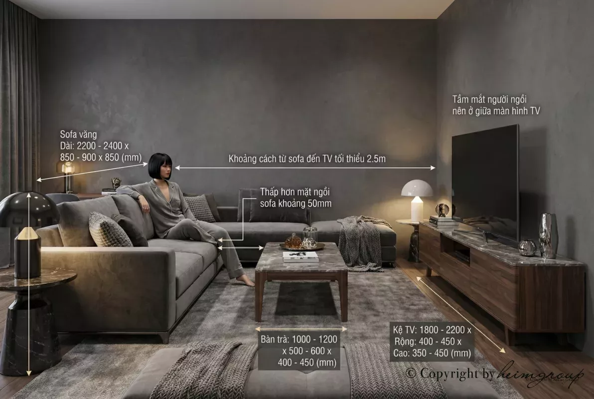 Bảng kích thước nội thất phòng khách